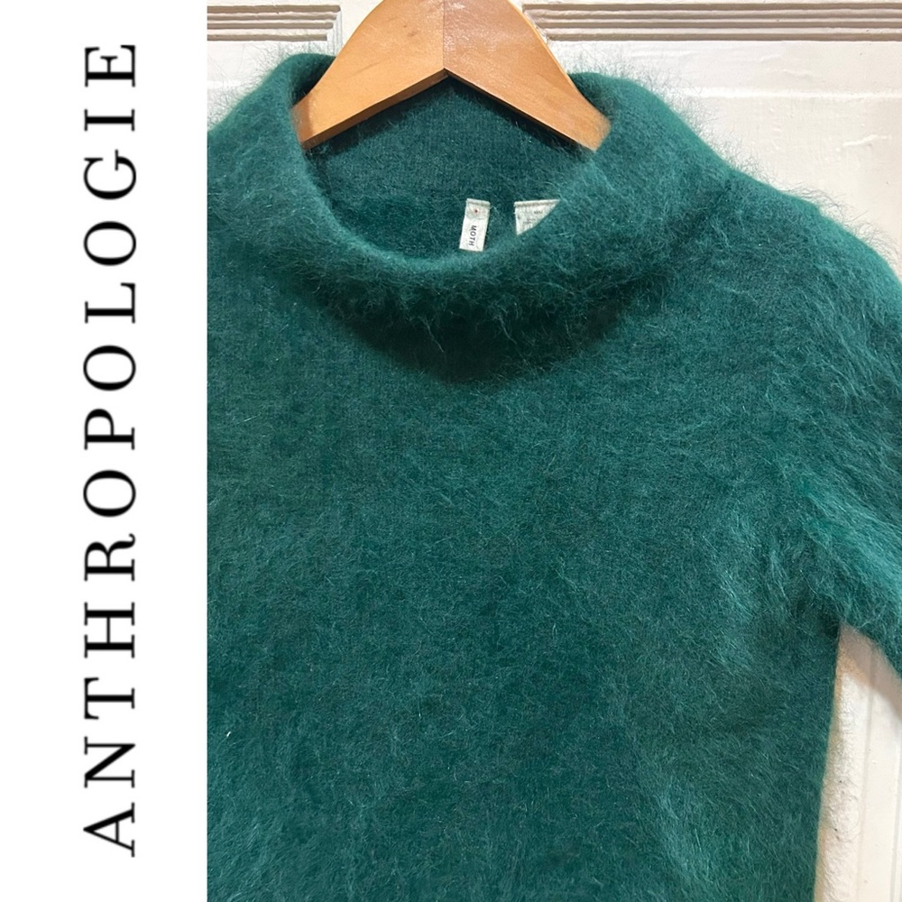 Anthropologie Teal Fuzzy Turtleneck Sweater